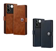 COVERBLACK Vivo V2321 / Vivo T2Pro 5G Combo 2 Flip Cover |Back TPU Wallet Stylish Button Magnetic Leather Case for Vivo T2 Pro 5G - Blue / Brown-thumb1