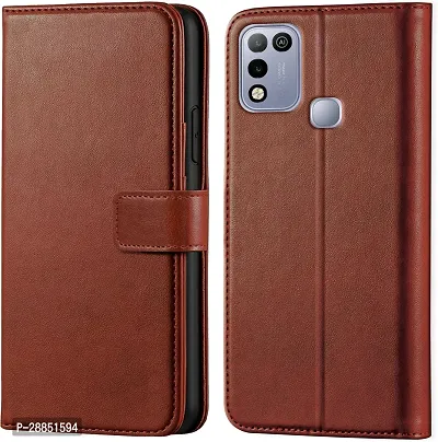 COVERBLACK Dual Protection Artificial Leather Flip Cover for Infinix Hot 10 Play - BROWN-thumb0