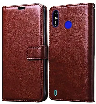 Cloudza Tecno Spark Go Plus Flip Back Cover | PU Leather Flip Cover Wallet Case with TPU Silicone Case Back Cover for Tecno Spark Go Plus Brown
