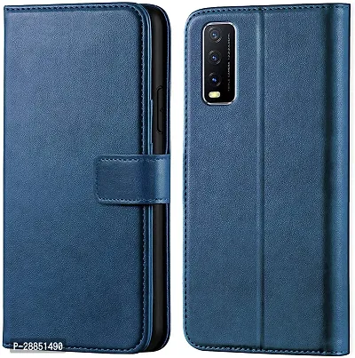 COVERBLACK Magnetic Case Artificial Leather::Rubber Flip Cover for Vivo Y20s - Navy Blue-thumb0