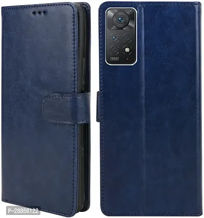 COVERBLACK Magnetic Case Artificial Leather::Rubber Flip Cover for Redmi Note 11 - Navy Blue-thumb0