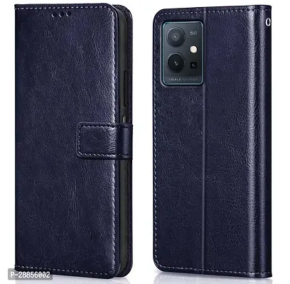 Classy Magnetic Case Artificial Leather And Rubber Flip Cover For Iqoo Z6 5G - Blue-thumb0