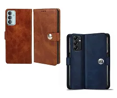 COVERBLACK Samsung Galaxy F54 5G Combo 2 Flip Cover | Wallet Button Magnetic Leather Case for Samsung Galaxy F54 5G - Blue / Brown-thumb1