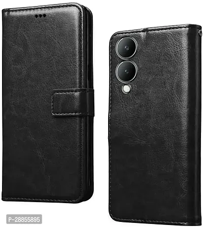 Classy Grip Case Artificial Leather And Rubber Flip Cover For Vivo Y28 5G - Gravity Black-thumb0