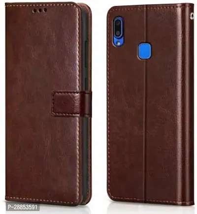 Classy Shock Proof Artificial Leather Flip Cover For Vivo Y95 / Vivo 1807/1818 - Brown