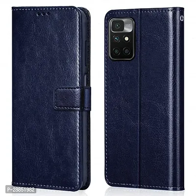 Classy Matte Finish Artificial Leather And Rubber Flip Cover For Mi Redmi 10 Prime - Vintage Blue-thumb0