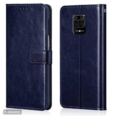 COVERBLACK Dual Protection Artificial Leather::Plastic Flip Cover for Poco M2 Pro - Navy Blue-thumb0