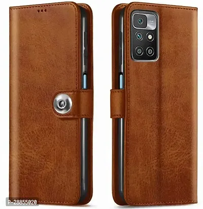 COVERBLACK Shock Proof Artificial Leather Flip Cover for Mi REDMI 10Prime - Brown-thumb0