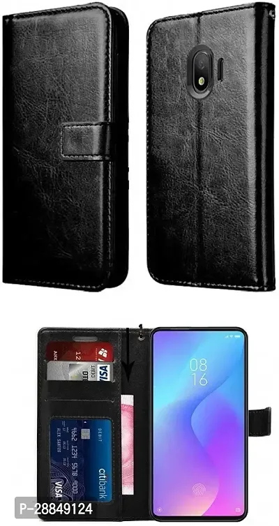 COVERBLACK Dual Protection Artificial Leather::Plastic Flip Cover for Samsung Galaxy J2 2018 - Venom Black