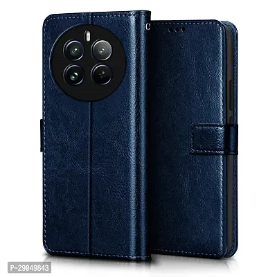 COVERBLACK Leather Finish imported TPU Wallet Stand Magnetic Closure Flip Cover for Realme 12 Pro+ 5G - Navy Blue-thumb0