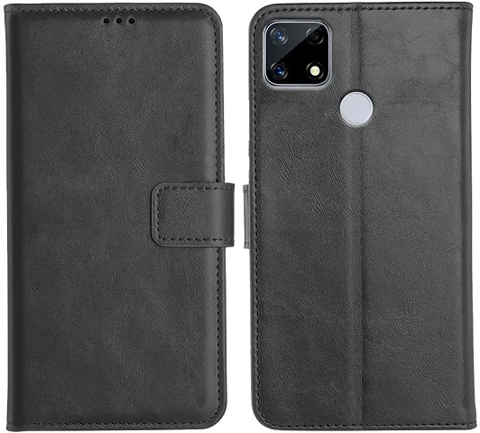Cloudza Realme Narzo 20 Flip Back Cover | PU Leather Flip Cover Wallet Case with TPU Silicone Case Back Cover for Realme Narzo 20 Bk