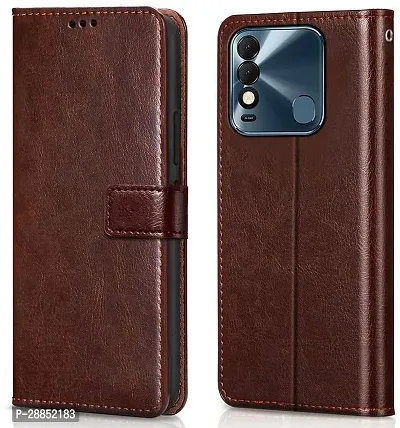 Classy Magnetic Case Artificial Leather Flip Cover For Tecno Spark 8T - Executive Brown-thumb0