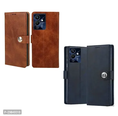 COVERBLACK Infinix Note 12 Pro 5G Combo 2 Flip Cover | Wallet Stylish Button Magnetic Leather Case for Infinix Note 12 Pro 5G - Blue / Brown-thumb2