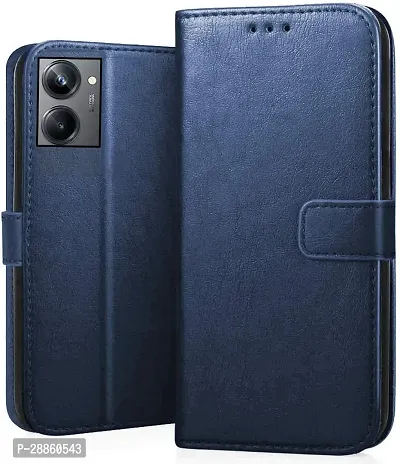 COVERBLACK Dual Protection Artificial Leather::Silicon Flip Cover for Realme RMX3660 / 10Pro 5G - Navy Blue-thumb0