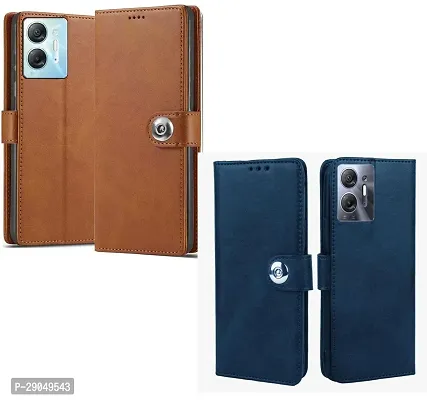 COVERBLACK Leather Finish Combo 2 Flip Cover for Infinix X6832 / HOT 30 5G | Wallet Button Magnetic for Infinix HOT 30 5G - Brown / Blue