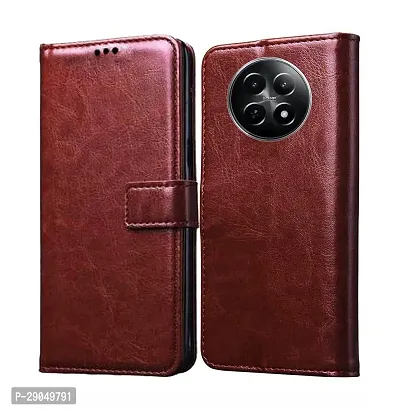 COVERBLACK Leather Finish imported TPU Wallet Stand Magnetic Closure Flip Cover for Realme 12 5G - Tan Brown-thumb0