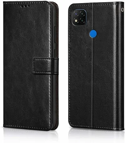 Cloudza Redmi 10A Flip Back Cover | PU Leather Flip Cover Wallet Case with TPU Silicone Case Back Cover for Redmi 10A Bk