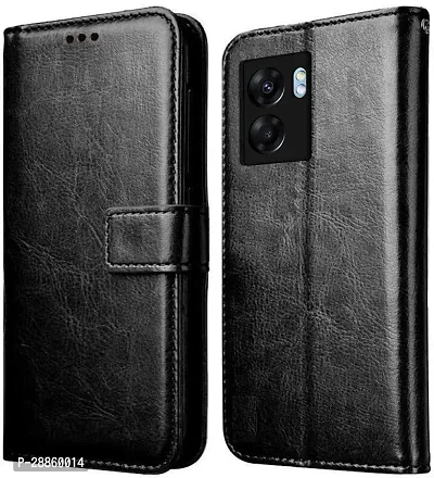 COVERBLACK Cases with Holder Artificial Leather::Rubber Flip Cover for OPPO A77 2022 - Vintage Case Black-thumb0