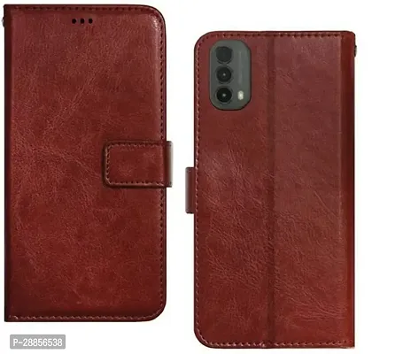 COVERBLACK Magnetic Case Artificial Leather Flip Cover for MOTOROLA E40 - Executive Brown-thumb0