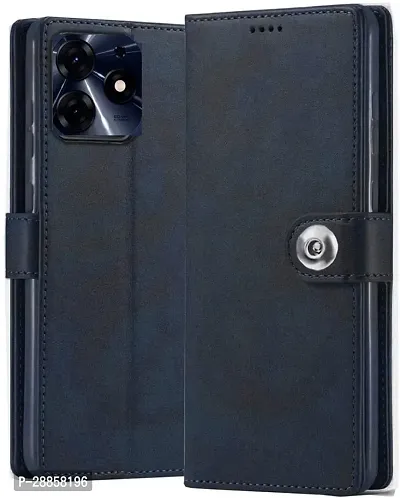 COVERBLACK Grip Case Artificial Leather::Rubber Flip Cover for Spark Go 2024 /Tecno Pop8 - Blue