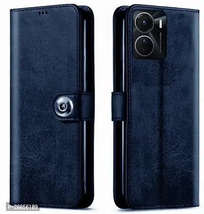 Classy Magnetic Case Artificial Leather And Silicon Flip Cover For Vivo Y16 - Blue-thumb0