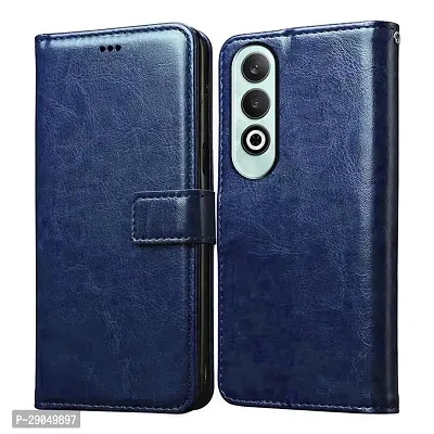 COVERBLACK Leather Finish imported TPU Wallet Stand Magnetic Closure Flip Cover for OnePlus Nord CE4 5G - Navy Blue-thumb0