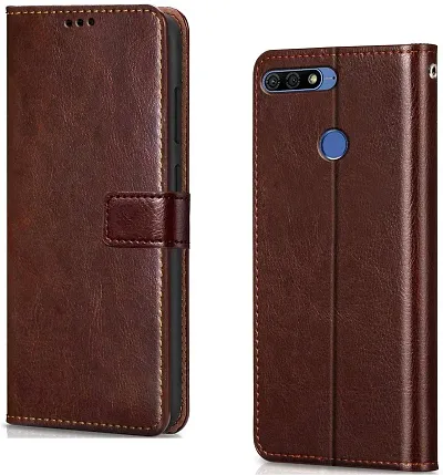 Cloudza Honor 7A Flip Back Cover | PU Leather Flip Cover Wallet Case with TPU Silicone Case Back Cover for Honor 7A Brown
