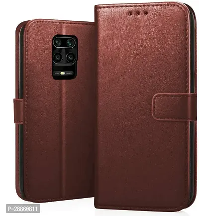 COVERBLACK Shock Proof Leather::Silicon Flip Cover for Mi Redmi Note 9 Pro - Brown-thumb0