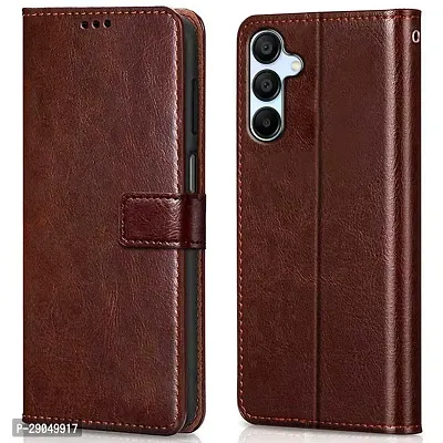 COVERBLACK Leather Finish imported TPU Wallet Stand Magnetic Closure Flip Cover for SAMSUNG Galaxy F15 5G - Tan Brown-thumb0