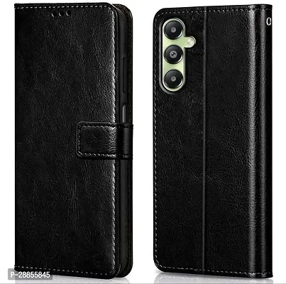 COVERBLACK Matte Finish Artificial Leather::Silicon Flip Cover for SAMSUNG A05s - SM-A057F - Vintage Starry Black-thumb0
