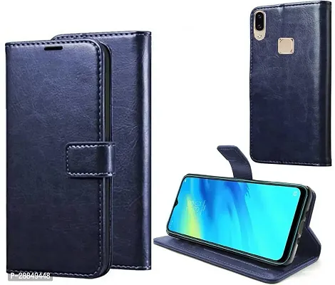 COVERBLACK Dual Protection Artificial Leather::Rubber Flip Cover for Vivo V9 -1727 - Navy Blue-thumb0