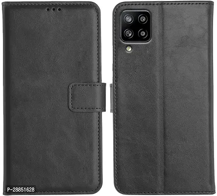 COVERBLACK Shock Proof Artificial Leather::Rubber Flip Cover for SAMSUNG Galaxy M42 - Black-thumb0