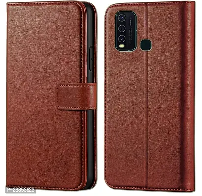 Classy Shock Proof Artificial Leather Flip Cover For Vivo Y30 - Brown