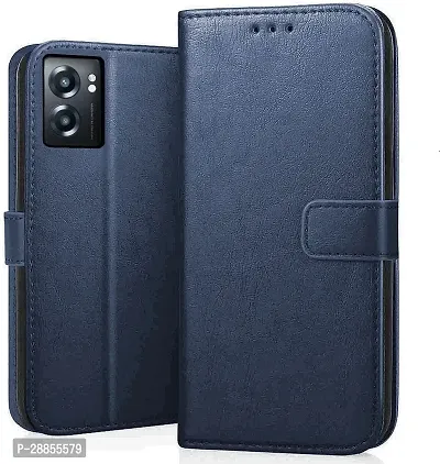 COVERBLACK Dual Protection Artificial Leather::Rubber Flip Cover for OPPO A57 2022 - Navy Blue-thumb0