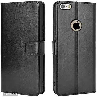 Classy Magnetic Case Artificial Leather And Rubber Flip Cover For Iphone Se Old 2016 - Venom Black-thumb0