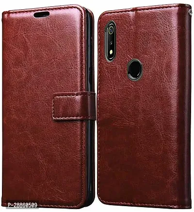 COVERBLACK Shock Proof Leather::Silicon Flip Cover for Realme 3 Pro - Brown-thumb0