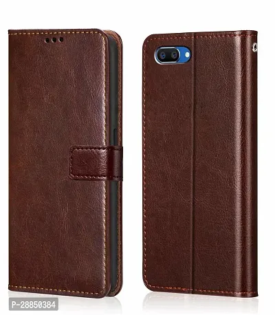 COVERBLACK Shock Proof Leather Flip Cover for Oppo A3S /Realme C1 - Brown-thumb0