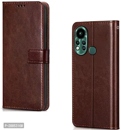 Classy Dual Protection Artificial Leather And Rubber Flip Cover For Infinix Hot 11S - Executive Brown