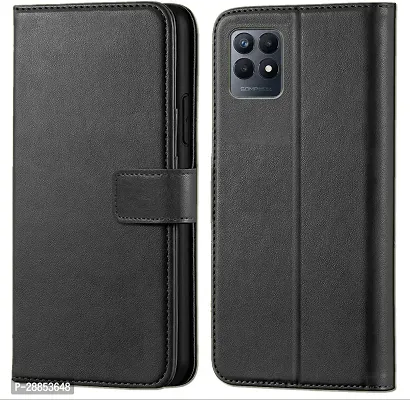 Classy Dual Protection Artificial Leather Flip Cover For Realme Narzo 50 - Black