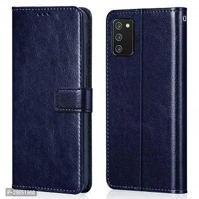 Classy Dual Protection Artificial Leather And Rubber Flip Cover For Samsung Galaxy A03S - Navy Blue-thumb0