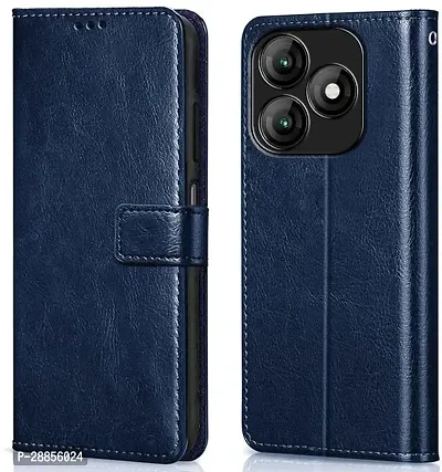 Classy Dual Protection Artificial Leather And Rubber Flip Cover For Itel A70 - Navy Blue-thumb0