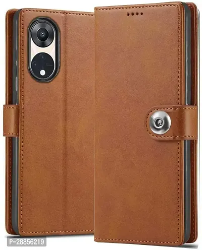 Classy Hybrid Tpu Artificial Leather And Silicon Flip Cover For Reno 8T 5G - Cph2505 - Vintage Brown-thumb0