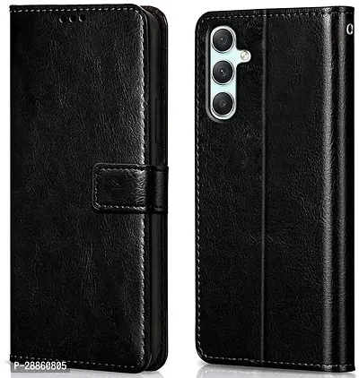 COVERBLACK Magnetic Case Artificial Leather::Rubber Flip Cover for SAMSUNG Galaxy A34 5G - Venom Black-thumb0