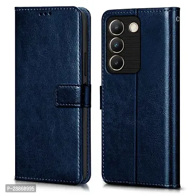 COVERBLACK Leather Finish imported TPU Wallet Stand Magnetic Closure Flip Cover for Vivo Y200e 5G- Navy Blue-thumb0
