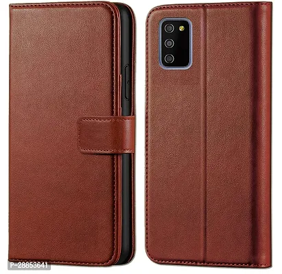 Classy Shock Proof Artificial Leather Flip Cover For Samsung Galaxy M02S - Brown-thumb0