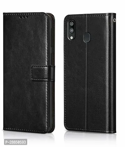 COVERBLACK Dual Protection Artificial Leather Flip Cover for Samsung Galaxy M20 - Black-thumb0