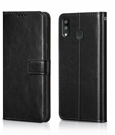 Cloudza Samsung Galaxy M20 Flip Back Cover | PU Leather Flip Cover Wallet Case with TPU Silicone Case Back Cover for Samsung Galaxy M20 Bk