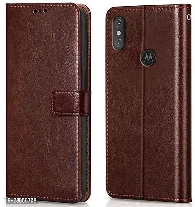 COVERBLACK Magnetic Case Artificial Leather::Silicon Flip Cover for Motorola Moto 1 Power - Tan Brown