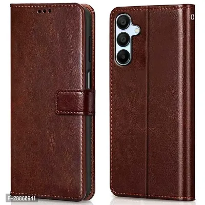 COVERBLACK Leather Finish imported TPU Wallet Stand Magnetic Closure Flip Cover for SAMSUNG Galaxy A35 5G - Tan Brown