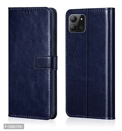 COVERBLACK Magnetic Case Artificial Leather::Rubber Flip Cover for Infinix Hot 11 2022 - Navy Blue-thumb0